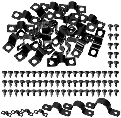 Tanstic Black Pipe Strap Clamp Two Hole Strap U Bracket Rigid Pipe Strap for Fixing Pipe, Cable (8mm)