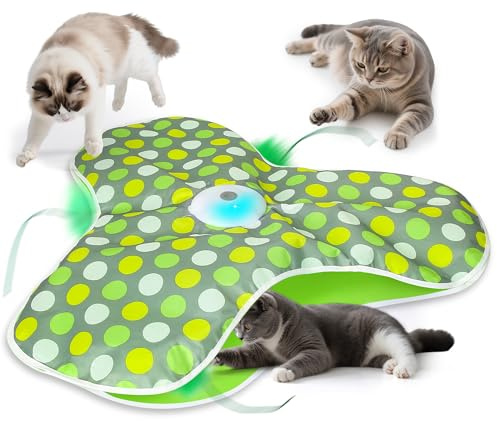 Interactive Cat Toy, Automatic Cat Toy for Indoor Cats Adult, Chirping & Motion Activate, Rotating Feathers, Rechargeable Cat Toys, Hunting Games & Hide-and-Seek for Bored Indoor Cats (Green)