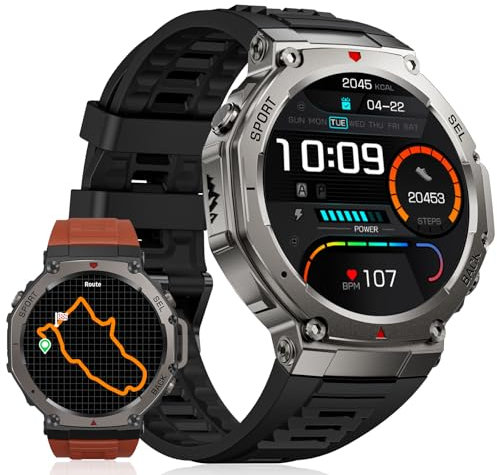 LIGE GPS Smartwatch Uomo DM3, Corpo in Acciaio Inox,5ATM Impermeabile Orologio Fitness con 70+ Modalità Sport/24H Monitoraggio,500mAh,AMOLED,Chiamate Bluetooth Orologio Militare Uomo per Android iOS