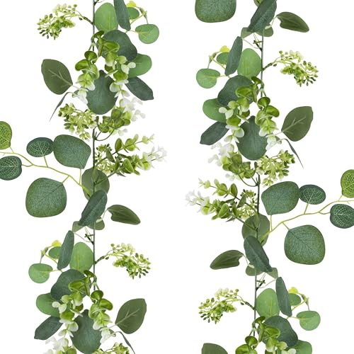 Foshird 2 Stück Eukalyptus Girlande Deko Eukalyptus Künstlich Blumengirlande 1.8m Kunstpflanze Blätter Girlande Grün für Hochzeit Garten Outdoor Wand Frühlingsdeko Tischdeko