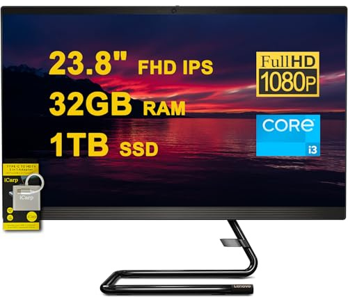 Lenovo IdeaCentre AIO 3 All-in-One Desktop 23.8 FHD IPS Anti-Glare Intel Quad-core i3-10100T 32GB RAM 1TB SSD Win10 w/ICP Accessory