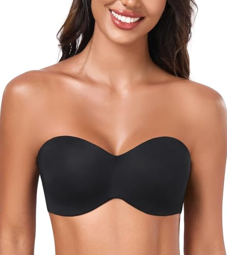DotVol Women's Unpadded Seamless Anti-Slip Strapless Bandeau Plus Size Underwire Minimizer Bra(Black,36E)