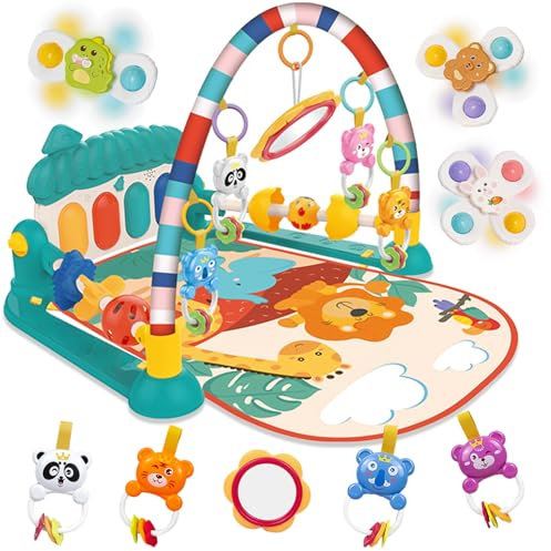 Caunedy Baby Play Mat Baby Gym,Baby Play Gym for Floor with Music, Light and Rattles,Baby Sensory Tummy Time Mat Toy for Newborn Baby 0 3 6 12 Months