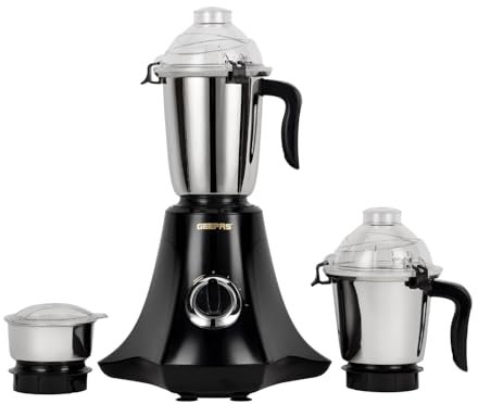 GEEPAS 750W 3-in-1 Mixer Grinder | Stainless Steel Jars & Blades | 3 Speed Control, Perfect for Chutney, Dry & Wet Fine Grinding Mixing | Overload Protection | Powerful Motor | 2 Year Warranty, Black