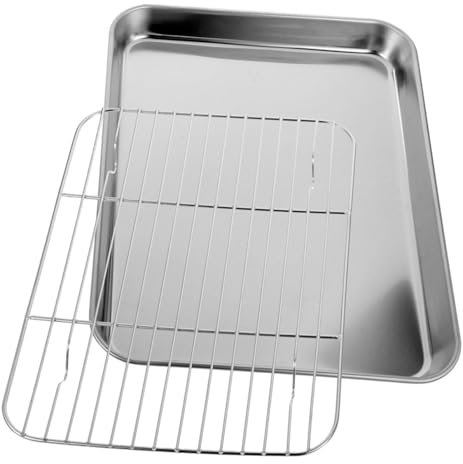 BESTOYARD Parrilla Para Freír Profunda Bandeja De Acero Inoxidable Bandeja Para Hornear Carne Con Rejilla Para Hornear Galletas Para Cocinar Tocino y Carne El Horno