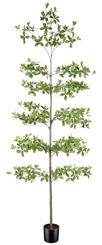 FEELEAD Faux Black Olive Tree 8FT – Tall Artificial Shady Lady Tree with Natural Wood Trunk and Realistic Leaves, Large Fake Tree for Indoor Home and Office Decor