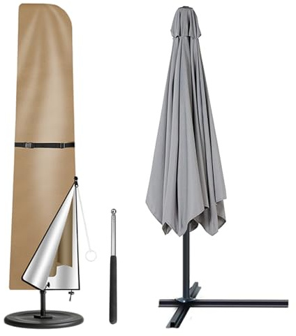 Ampelschirm Schutzhülle 240x57/57cm, Sonnenschirm Schutzhülle Abdeckung für Schirme bis 400 cm Ø und 300 x 300 cm, Anti-UV Sonnenschirmhülle mit Stab für Marktschirm Gartenschirm (Braun, 240x57/57cm)