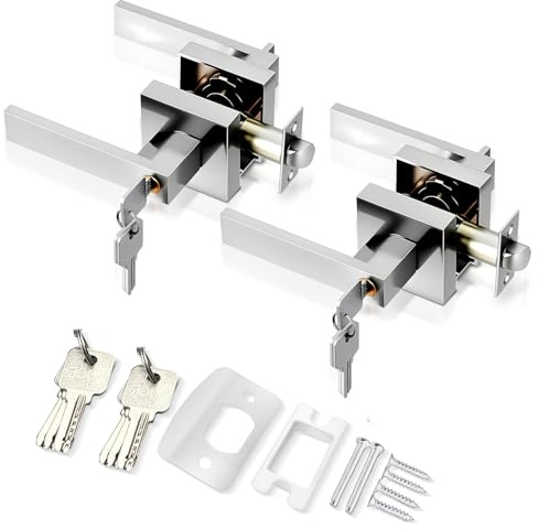 Gevvnss Door Lever Handle Lock,Interior Door Handle with Lock and Key,Entry Door Handle for Bedroom Office Left or Right Handing(Silver)