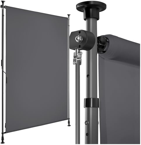 tectake® Klemmmarkise, Sichtschutz Markise Balkon ohne Bohren, Senkrechtmarkise mit Teleskopstange zum Klemmen, Windschutz, Sichtschutz, Sonnenschutz - dunkelgrau, 100 x 310 cm