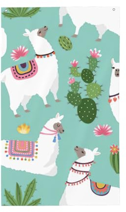 Bandera de decoración con estampado de flores de alpaca tropical con diseño de flores de cactus de alpaca, banderas de jardín para interiores y exteriores, para patio trasero, porche, césped, jardín