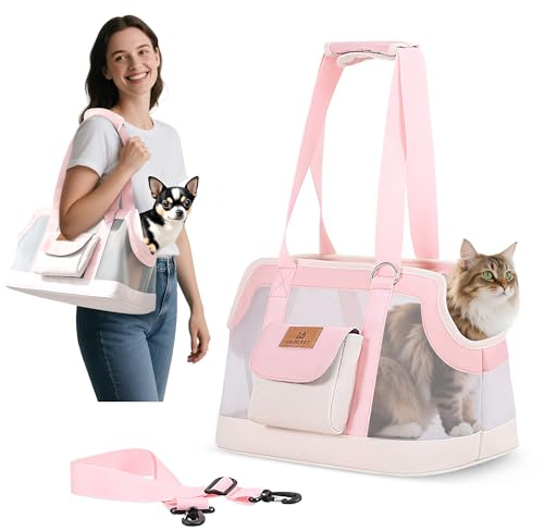ALLSOPETS Tragetasche für Hunde Katzen, Leichte Atmungsaktive Haustier Transporttasche, Faltbare Hundetasche für Reisen Tierarztbesuche & Unterwegs (Rosérosa)