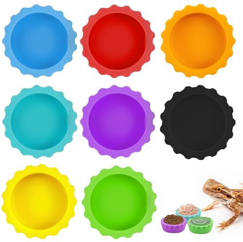 8 pezzi di ciotole per cibo e acqua per gechi crestati, riutilizzabili, piccole, per rettili, accessori per acquari di gechi, in silicone, facili da pulire, per paguri, tarantole, isopodi, lucertole