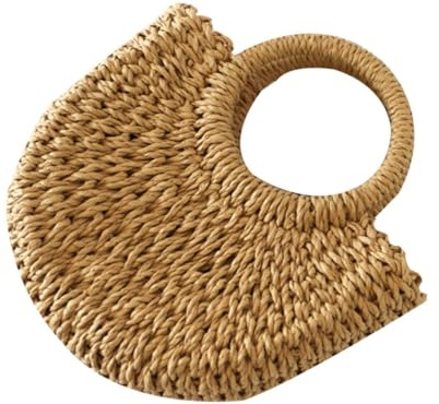 LIGIGWASH Bolso de Mano de Paja Tejido Forma de Media Luna, Gran Capacidad y Diseño Único, Adecuado para Playa, Fiesta o Cita