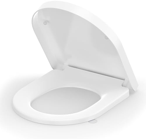 SREWOHS PRO Abattant WC avec Frein de Chute, Cuvette Toilette Forme D, Lunette WC avec Fermeture en Douceur, Lunette Toilette Facile à Nettoyer, Toilet Seat Softclose, Matière en Duroplast, Blanche
