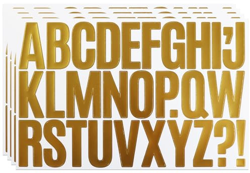 YIKTUNQ 2 Inch Letter Stickers 120 Pieces Letter Stickers, 4 Sheets Waterproof Letters Sticker Self-Adhesive Alphabet Letters Sticker Decals for Bike Notice Board Truck - Gold