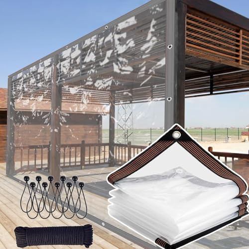 7x16 FT Patio Heavy Duty Clear Tarp, 84x192 inch Henhouse Thicken Waterproof Tarps, Garden Rainproof Tarpaulin, Transparent Poly Shed Cloth for Covering