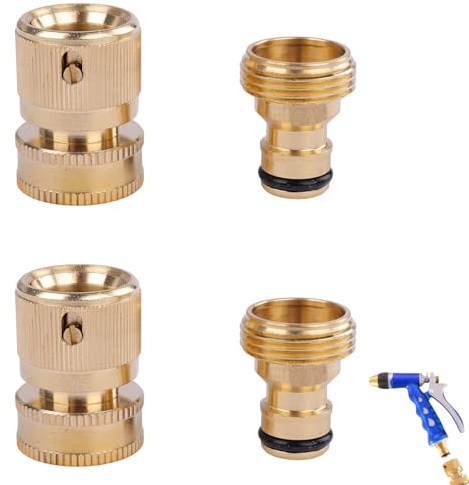 Lot de 2 jeux de raccords rapides pour tuyau d’arrosage 3/4 pouces, connexion en laiton filetage mâle et femelle – Kit adaptateur robuste, sans fuite, installation facile, compatible accessoires
