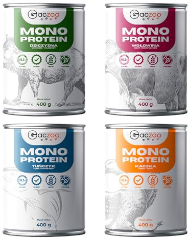 Gaczoo - Hundefutter Nass - Nassfutter für Hunde - 4er Set, 4 Geschmackssorten: Ente, Rindfleisch, Wildschwein, Thunfisch - Hoher Fleischanteil, Getreidefrei, ohne Künstliche Zusatzstoffe