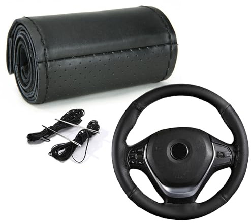 DIY lenkradbezug,mit Nadel und FadenLenkradhülle, Universal Passform 37-39 cm (Schwarze Linie)