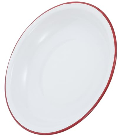 AUTSUPPL Tiefe Rote Emaille Teller mit Vintage Design Vielseitig Einsetzbar für Suppen und Salate aus Robustem Emaille Material für Klassisches Essgeschirr und Outdoor Picknick