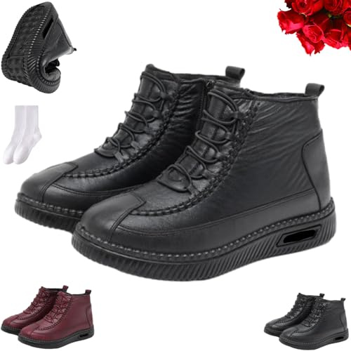 GAGFDA Stivaletti ortopedici da donna, impermeabili, antiscivolo, in pelle di cotone, per anziani, invernali, esterni, con cerniera laterale, antiscivolo, foderati in pelliccia, scarpe da passeggio