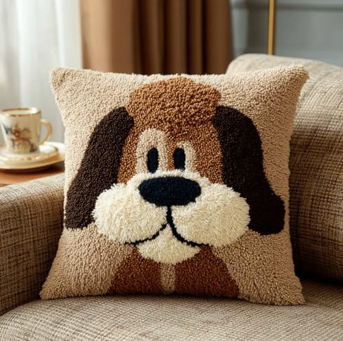Kitquiver Knüpfhaken Kissen Kits Für Kinder,Hund Diy Knüpfteppich Zum Selber Knüpf-Sets Kissenbezug Teppich Stickerei Set,Latch Hook Kits 43X43Cm