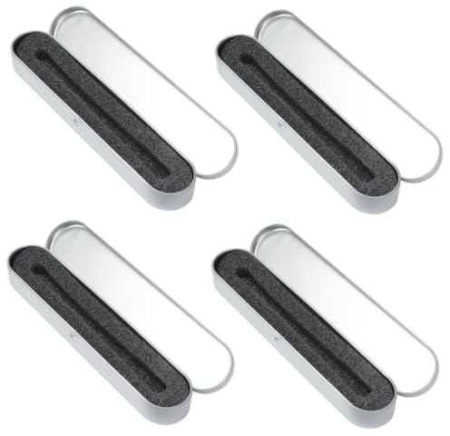 NOLITOY Schwammeisenbox für Schüler, 4 Stück, Silber, Schulanfang Party | Weiche Einlage, Glatte Oberfläche, für Einen Stift, Kompakt für Zuhause, als Kleine Boxen mit Deckel