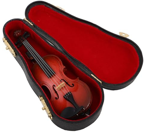 BESPORTBLE Mini Violino in Legno Riproduzione Realistica da Tavolo Ornamento di Strumento Musicale in Miniatura con Custodia e Supporto Adatto per Uffici Domestici e Studi Musicali