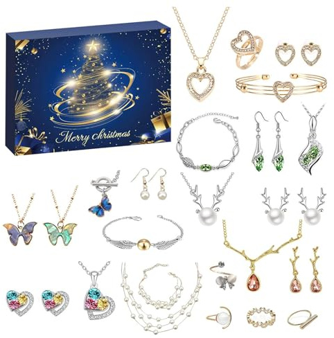 Kit Calendario Avvento Gioielli - Calendario Avvento Donna 2025 - Set Di Gioielli Natalizi per Il Conto Alla Rovescia per Donne Ragazze Fidanzata Inverno Quotidiano Celebrazione Vacanza Compleanno