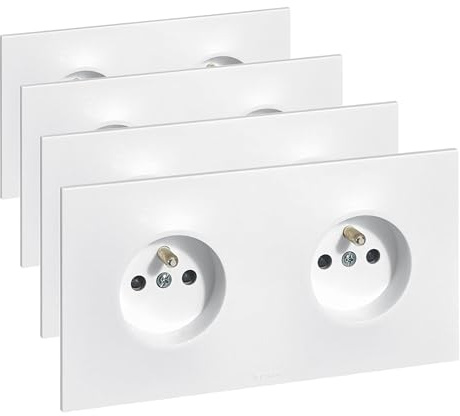 LEGRAND | Double Prise De Courant Précâblée Neptune, Installation Facile Sans Outil, Éclips De Protection Pour Enfants, Appareil Complet Prêt À Installer (Lot de 4)