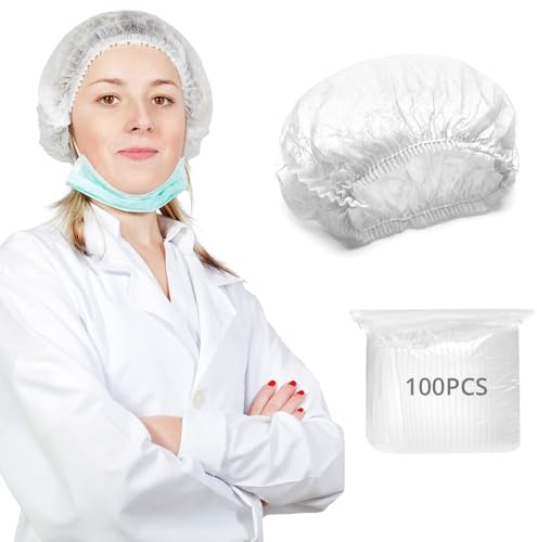 QWORK® 100x Einweg Haarnetze 53 CM Weiß - Atmungsaktive Haarschutzhauben aus PP-Vliesstoff für OP, Gastronomie & Hygiene