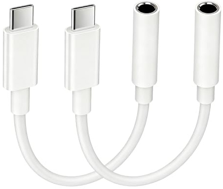 2 Pack USB C to 3.5mm Headphone Adapter , Type C to Aux Audio Dongle Cable | USB-C to Jack Converter Compatible with iPhone 17/16/15/Pro/Pro Max, Samsung Galaxy S25 S24 S23 ,Google Pixel 8/7