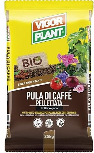 Vigorplant Pula di Caffè 5kg - Ammendante Organico Naturale per Terriccio, Orto e Giardino - Ideale per Pacciamatura e Miglioratore del Terreno - - Confezione Risparmio 5kg