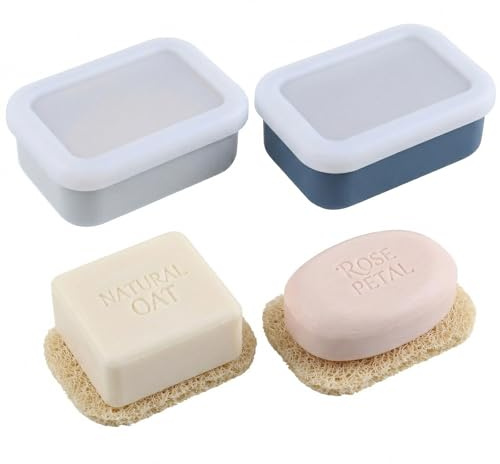 2 Pièces Boîte à Savon Voyage en Silicone Étanche avec Couche d’Égouttage