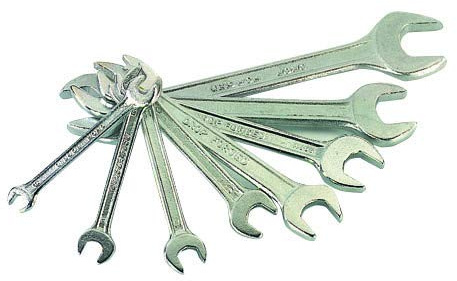 TEC HIT 325509 - Jeu de 8 Clés Plates - Tête en Fourche - Dimension 6mm à 22 mm - En Acier Forgé - Avec une Finition en Chrome