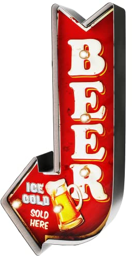 Insegna della Birra per Pub, Cartello Retro Insegna luminosa vintage in metallo, prodotto artigianale, accessori per la decorazione della casa (Ice Cold Beer)