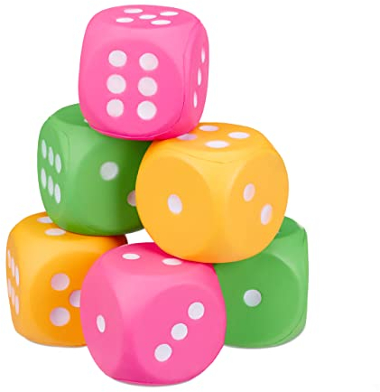 Relaxdays 6er-Pack Stoffwürfel, XXL Würfel aus Schaumstoff, Kinder Spielzeug, Set mit 6X Softwürfel, PU, weich, bunt