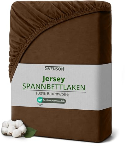 Svenson Jersey-Spannbettlaken aus Baumwolle - weich, elastisch und bequem für den täglichen Gebrauch, 180x200 cm, Schoko Braun