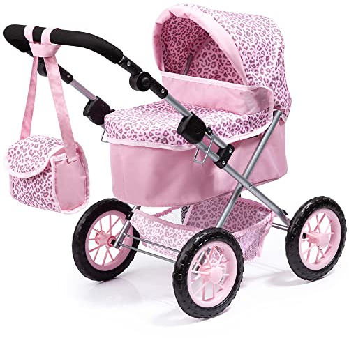 Bayer Design 13002AA Dolls Pram Trendy, stroller, foldable, height-adjustable handle, bag, grey-pink with fairy