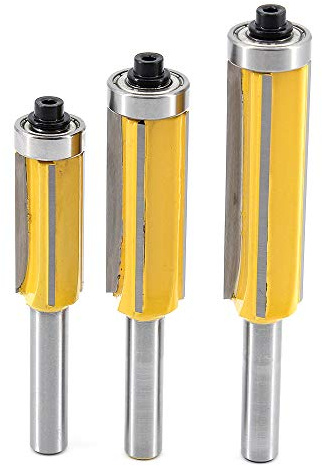 DingGreat 3Pcs 8mm Vástago 4 flautas Fresas de enrasar, Fresa de corte recto con rodamiento