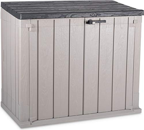 dobar® 95604e Mülltonnenverkleidung | Gerätebox aus Kunststoff | Mülltonnenbox für 2x 120 L Tonnen | Geräteschuppen für den Garten | 129,5 x 74,5 x 111 cm | Taupe/Anthrazit