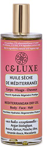 Huile sèche de Multi-Usages, CORPS VISAGE CHEVEUX, spray 100 ml, Argan Bio, Avocat, nourrit hydrate régénère et protège votre peau, sans silicone, 99.5 % naturelle.