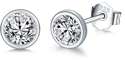 wynn's Silver Stud Earrings for Women, 925 Sterling Silver Cubic Zirconia Stud Earrings, 6mm Tiny Small Sleeper Cartilage Round Studs for Girls Men, Come with 925 Sterling Silver Earring Backs