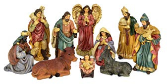Aurora Store Natività 10 pz da h. 12 cm Classica Oro Presepe Statuine in Resina con 10 soggetti Personaggi da 12 cm Sacra Famiglia Giuseppe Maria Gesù Bambino Asinello Bue