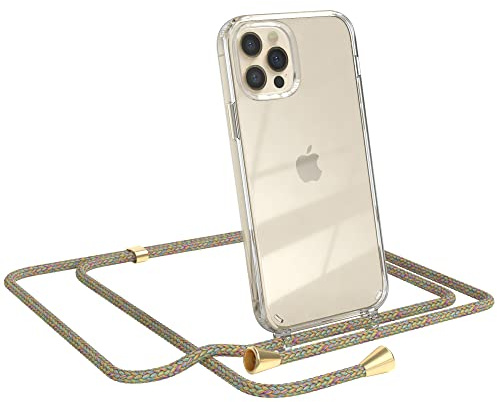 EAZY CASE Handykette kompatibel mit iPhone 12/12 Pro Handyhülle mit Umhängeband, Handykordel mit Schutzhülle, Silikonhülle, Hülle mit Band, Stylische Kette für Smartphones, Rainbow