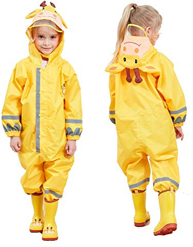 JinBei Imperméable Enfant Fille Jaune Renne élan Modèle Avec Capuche Velo Complet Animal Combinaison Sport Manteaux Protection Poncho Pantalon Respirant Randonnée Pluie 3-5 Ans