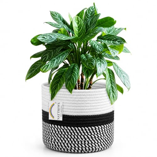 NATTHSWE Pot de Fleurs de avec Doublure, Panier à Plantes d'intérieur en Tissu pour Pots à Fleurs de 18cm Corde de Coton Jute Pot à Plantes Décoration de la Maison