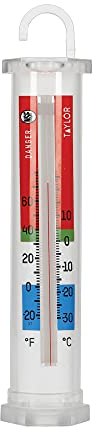 Taylor Catering Fridge Thermometer, Ultra Accurate Freezer / Refrigerator Temperature Gauge with Hanging Hook and Safe Zones, Plastic, -30°C to 27°C Range