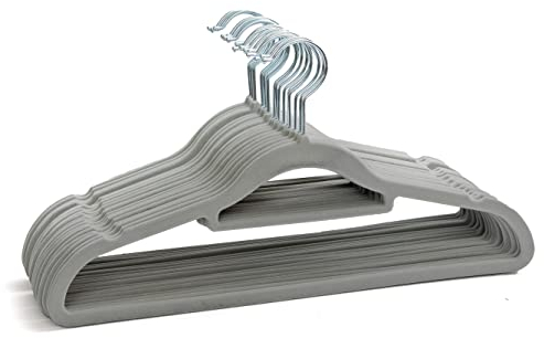 50 Non Slip Velvet Hangers | Heavy Duty Grey Felt Coat Hangers |360 Degree Swivel Hooks |Premium Space Saving Design
