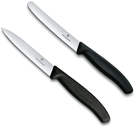Victorinox - 2-tlg. Starter Gemüsemesser Set 10cm - gerader und Wellenschliff - Swiss Classic - schwarz - spülmaschinengeeignet